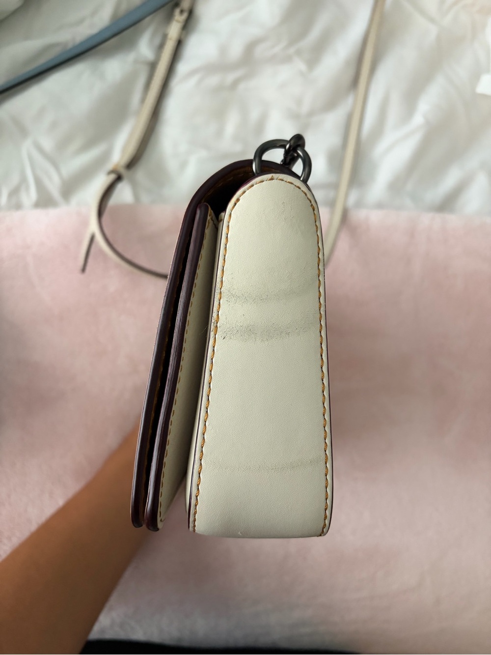 Cream Coach Classic Leather Crossbody Bags in Cream and Blue - Picture 2 of 8